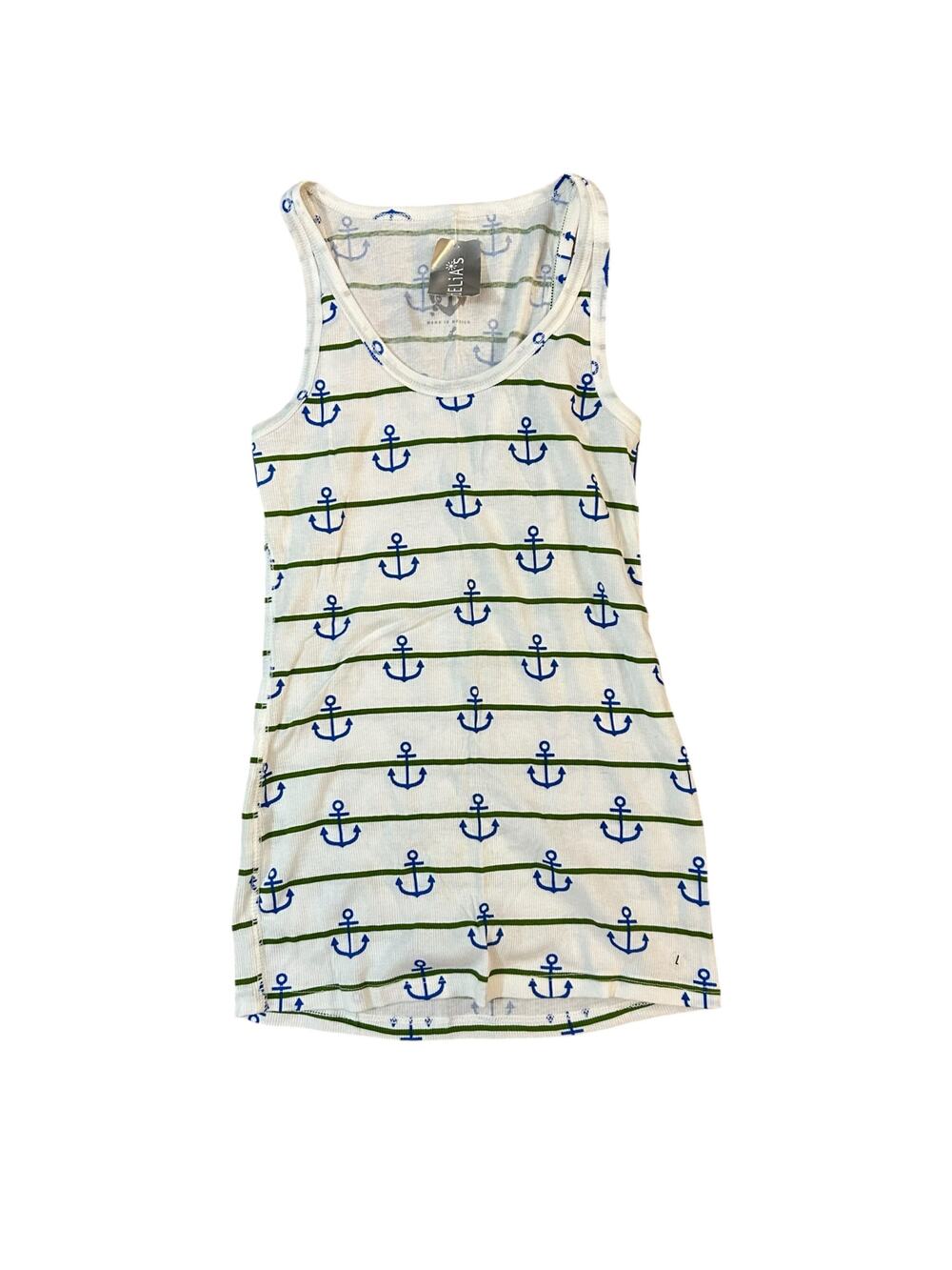 Vtg Y2K Delias Tank Top Womens Large Ribbed Anchors Nautical Indie Preppy Twee